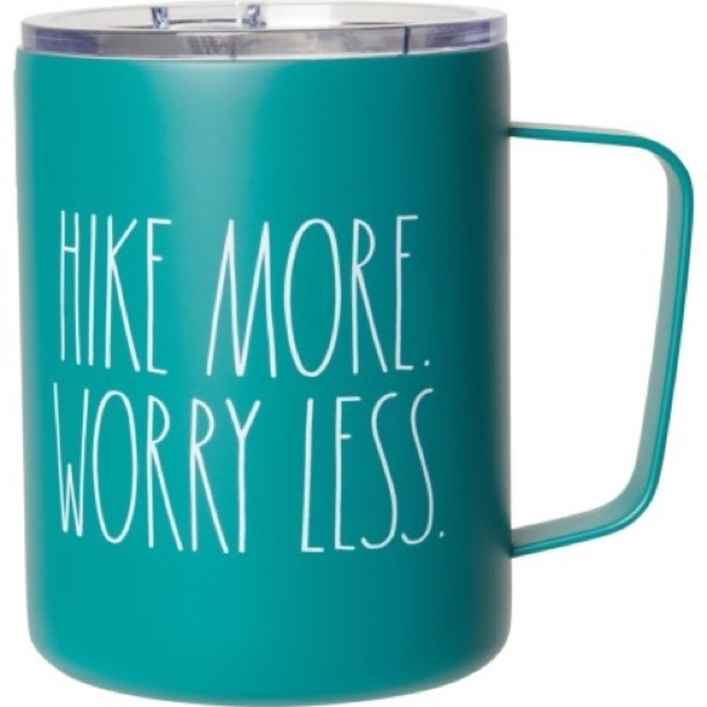 NEW - Rae Dunn - HIKE MORE WORRY LESS - Insulated Travel Mug with Lid - 12 oz. - Picture 2 of 2